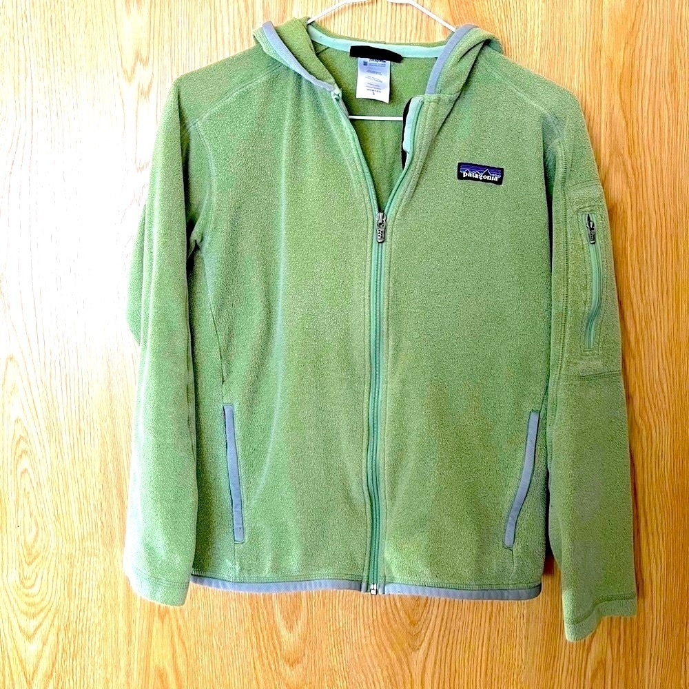 Patagonia Aravis Green Fleece Hoodie Full Zip Jacket